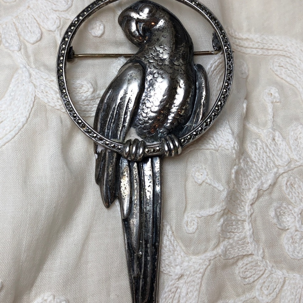 Vintage Theda Art Deco Sterling Silver Parrot Bird Brooch Pin
